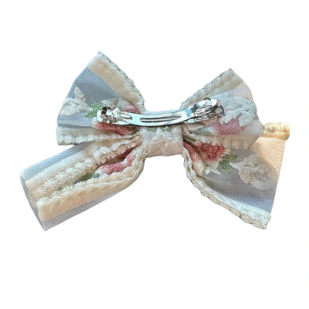 Lace Cream Floral Bow Barrette Hair Accessory